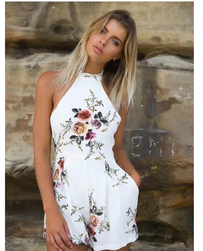 Women's Floral Print Jumpsuit & Wide-Leg Shorts