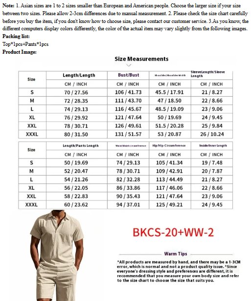 Men's Linen Short Sleeve Summer Set